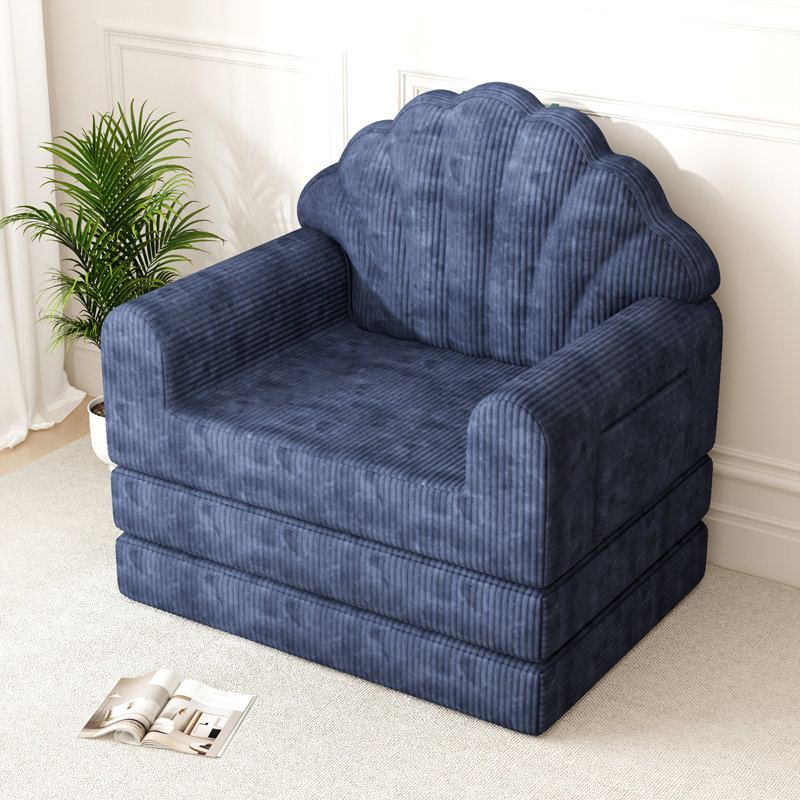 2-in-1 Folding Sofa Bed with Back Support - 75" D x 34" W Convertible Futon Sleeper Chair and Bean Bag Floor Lounger for Small Spaces, Navy Blue