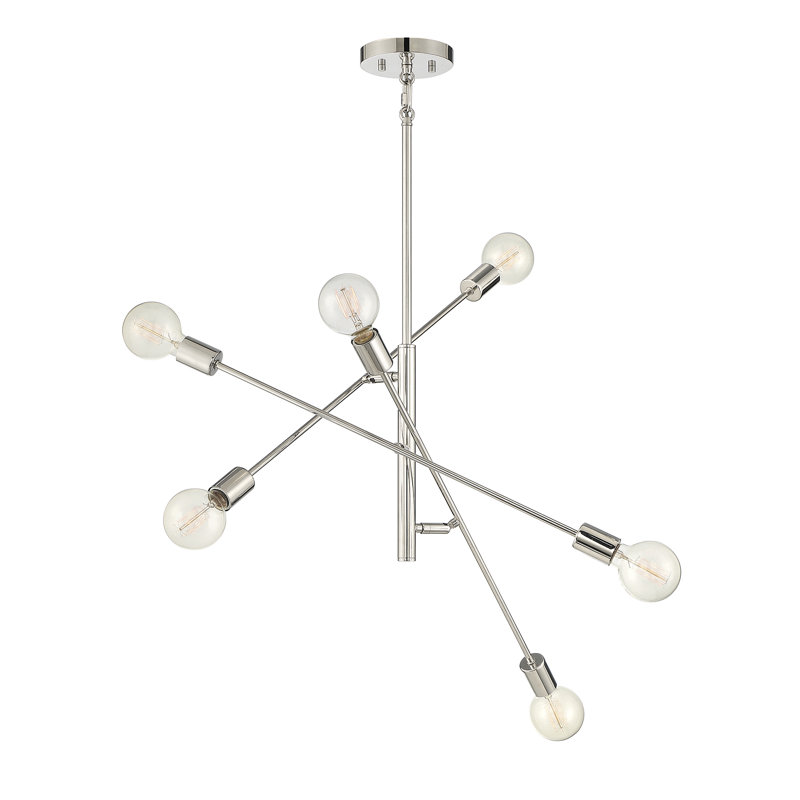 Lustre linéaire moderne Spoutnik à 6 lumières Mardiros, Nickel poli