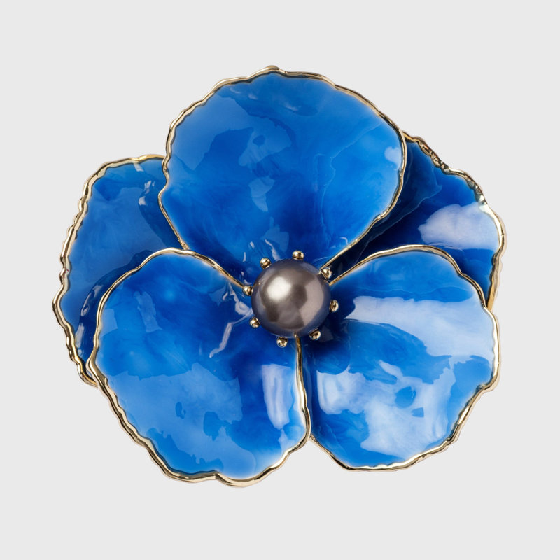Enamel Flower Napkin Rings, Blue/Shiny Gold