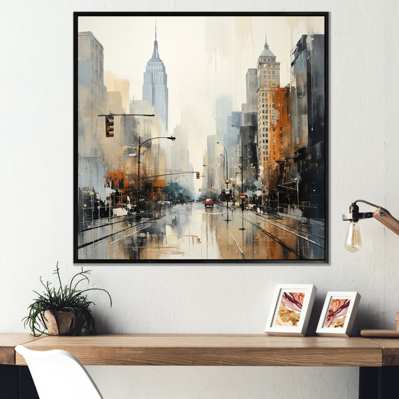 «Beige gratte-ciel», reproduction d'art, Cadre flottant noir, H 36 po x l 36 po x P 1,5 po