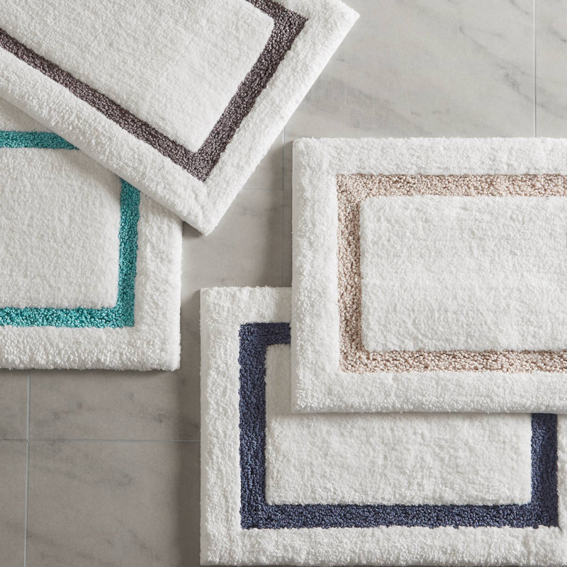 Roan Border Tufted Bath Rug, White/Beige, 32" L x 20" W