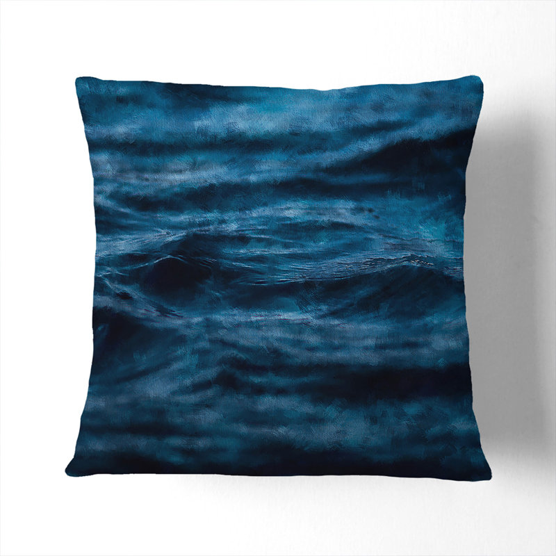 Dark Water In Blue Square Throw Cushion, 55cm H x 55cm W x 20cm D, White