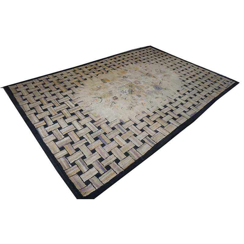 Tapis blanc crème en laine American Hooked