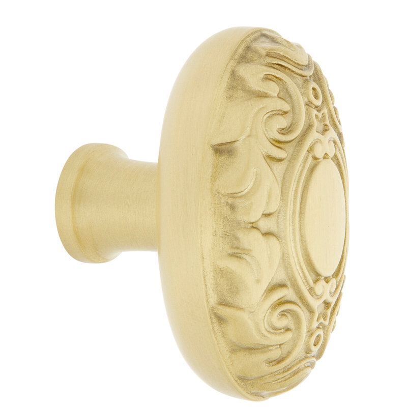 Victorian 1 3/4" Length Oval Knob, Satin Brass