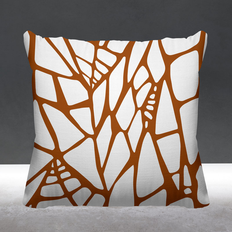 Coussin décoratif intérieur / extérieur à motif géométrique abstrait Claiborn, L 15 po x H 15 po, Orange brûlé