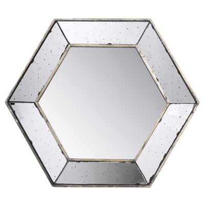 Magnifique miroir mural hexagonal de 21 po x 18 po à finition argentée, décoration intérieure pour salon, vestibule, miroir décoratif de chambre