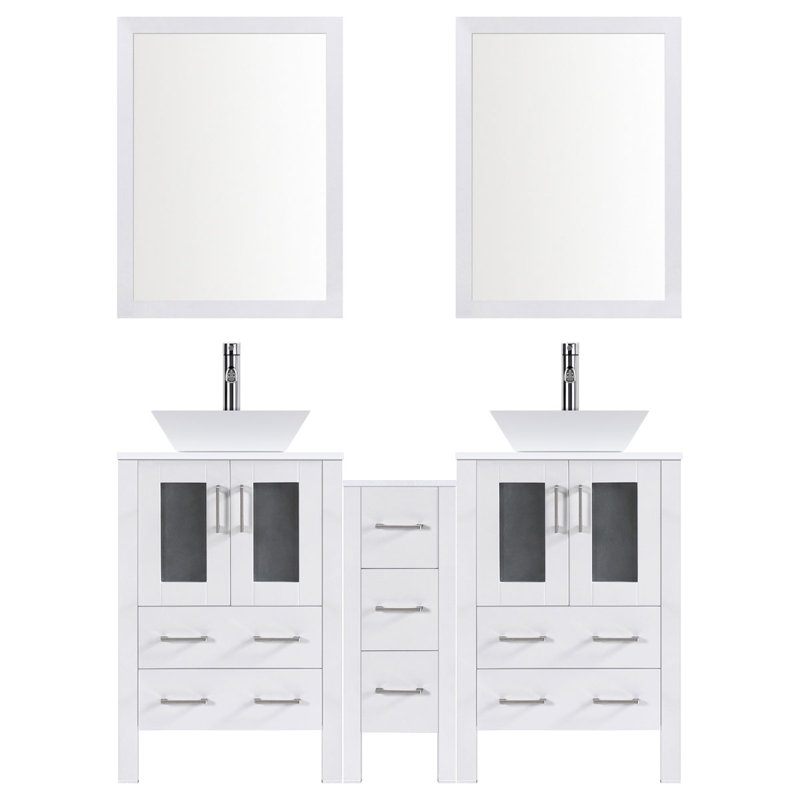 Ensemble de meuble-lavabo double 72 po avec miroir Modern, Blanc