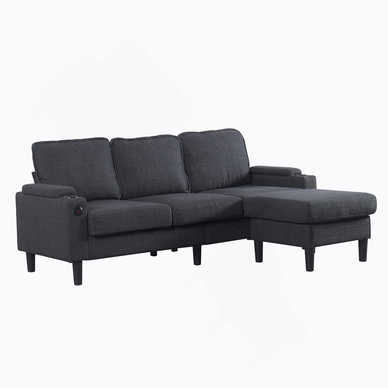 3-Seat Combo Sofa with Storage Ottoman,Sectional Couch, L Shaped Bench with A Footrest, Dark Gray
