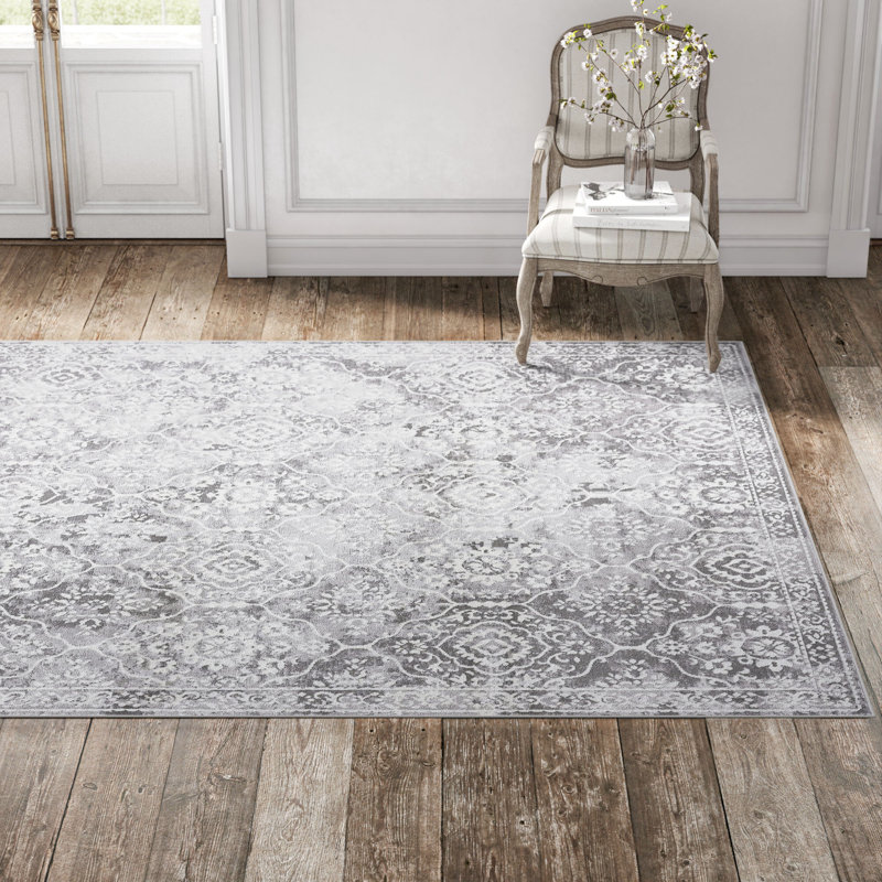 Arnola Marley Oriental Floral Gray Indoor Area Rug for Living Room, Bedroom, Dining Room, Rectangle 4' x 5'3"