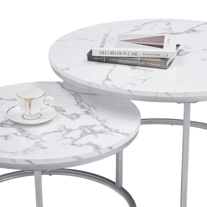 Enid Nesting Coffee Table, White, Silver