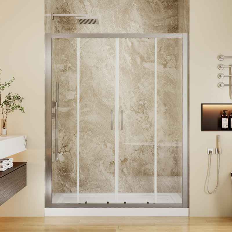 54"-60" W x 70" H Framed Double Sliding Shower Door with 1/4" SGCC Tempered Glass, Brushed Nickel