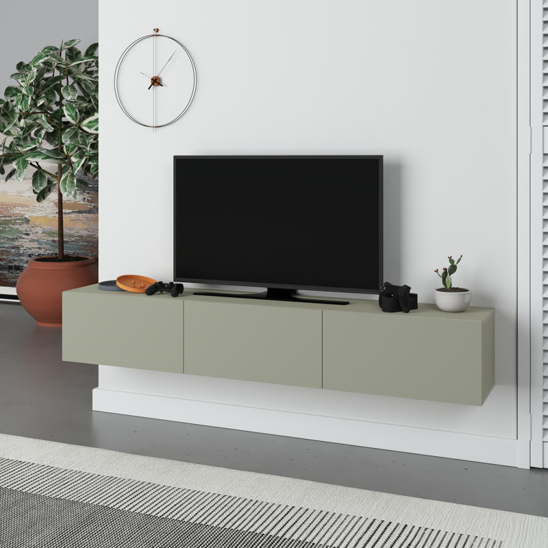 Kishon Wall-Mounted TV Stand for TVs up to 55" with Storage Cabinets, Ash Green