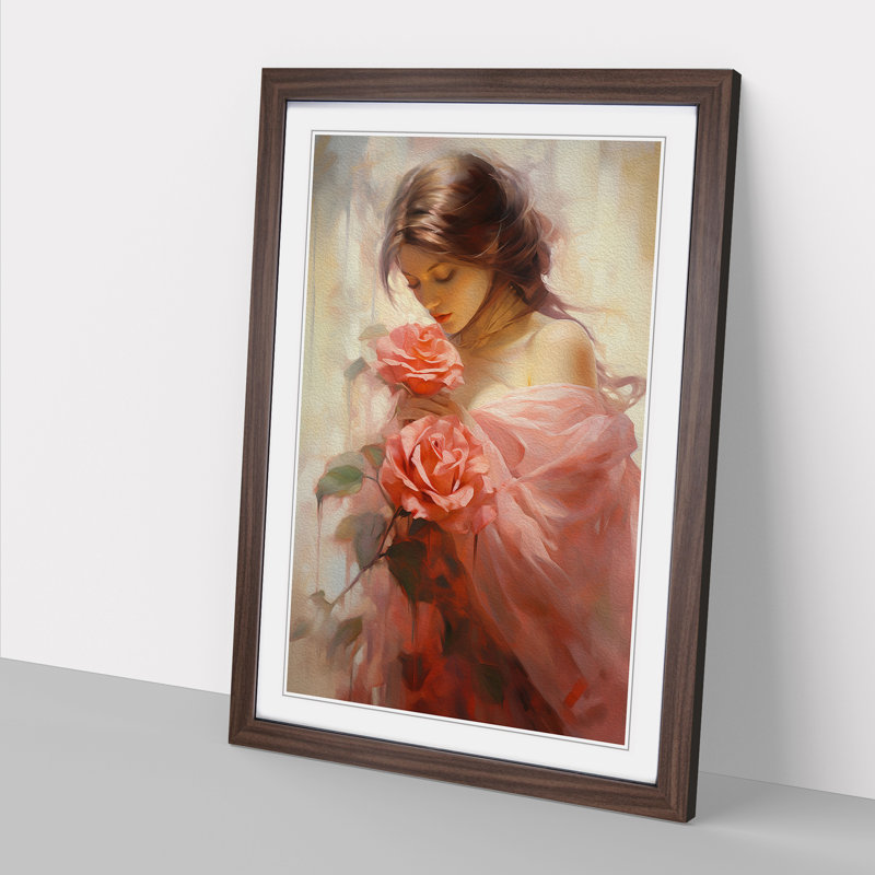 Rose Romanticism No.3 - Single Picture Frame Print on Wood, Walnut Framed, 34cm H x 25cm W x 2cm D