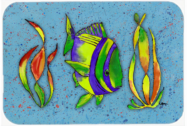Planche à découper en verre de poisson tropical caroline, Bleu