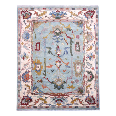 9X12 Light-Blue Oushak Hand-Knotted Rug