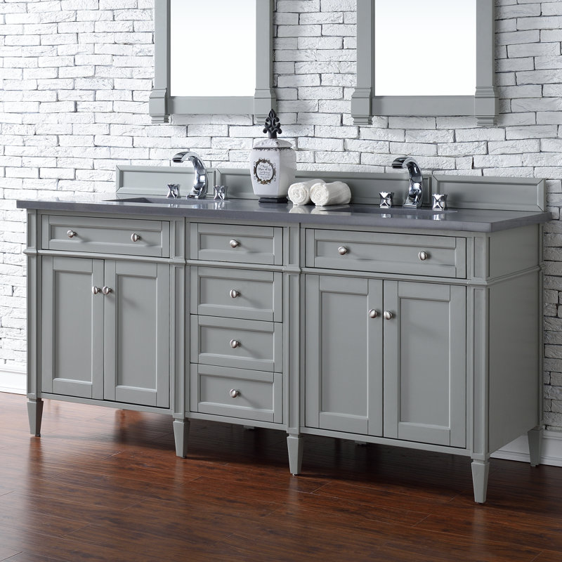 Meuble-lavabo double l 72 po Dussault, Gris urbain, Pierre de savon anthracite, 8 po