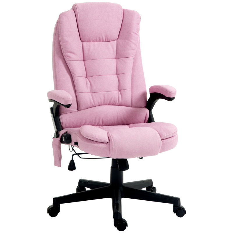 6 Point Vibrating Massage Office Chair With Heat, Linen High Back Executive Office Chair With Reclining Backrest, Padded Armrests Remote
