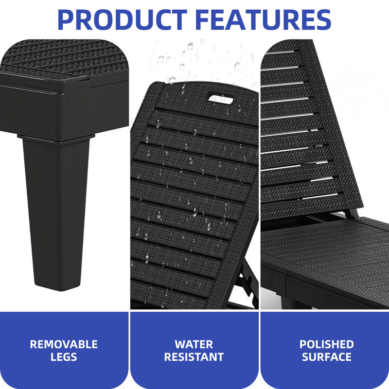Black Resin Adjustable Outdoor Chaise Lounge with 5-Position Backrest