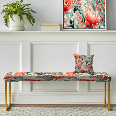 Banc floral rembourré or