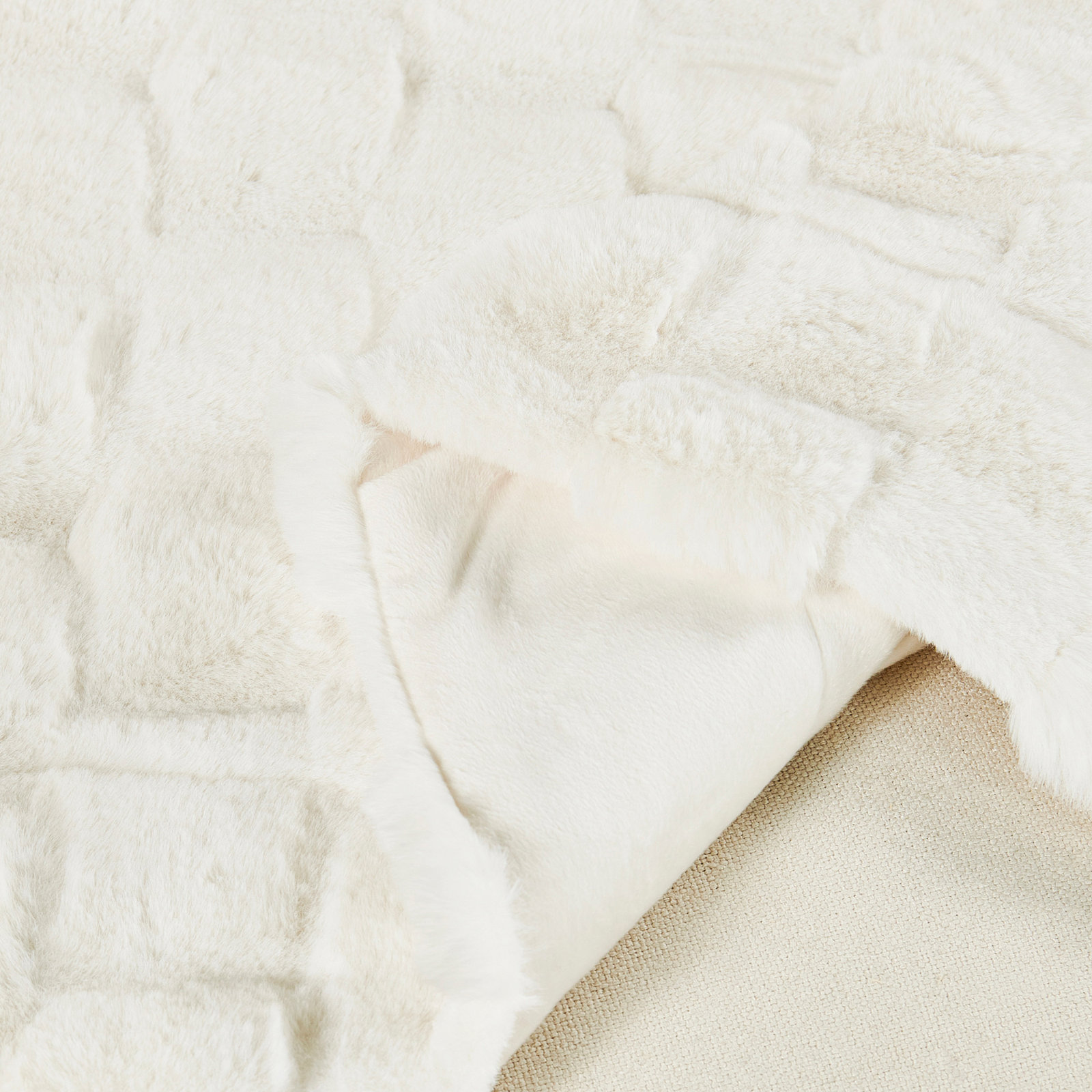 Biscoe Faux Fur Knitted Throw Blanket, White, 60"W x 70"L