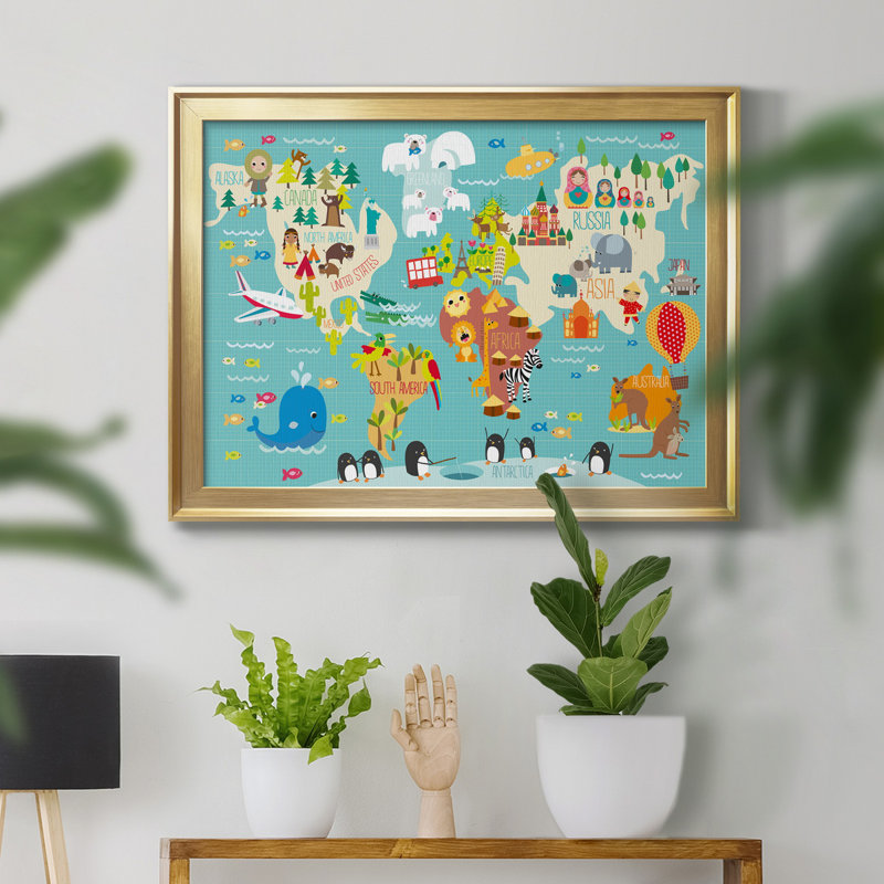 " Children's World Map ", Gold, 30.5" H x 42.5" W x 1" D