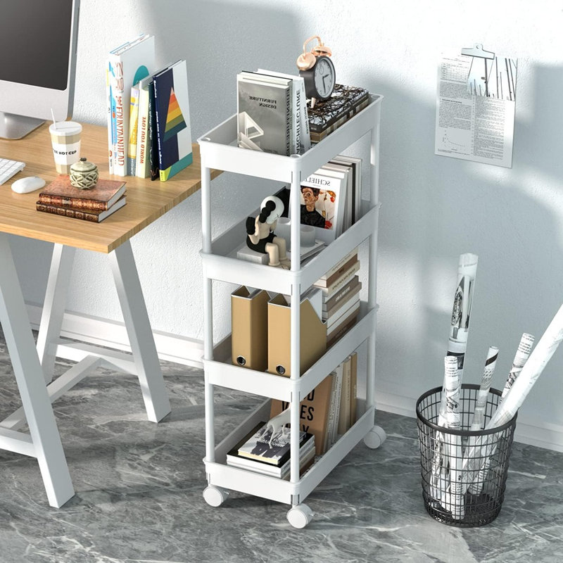 Chariot de rangement roulant à 4 niveaux, étagère mobile avec paniers coulissants, support utilitaire en plastique pour la cuisine, la salle de bain ou la salle de lavage