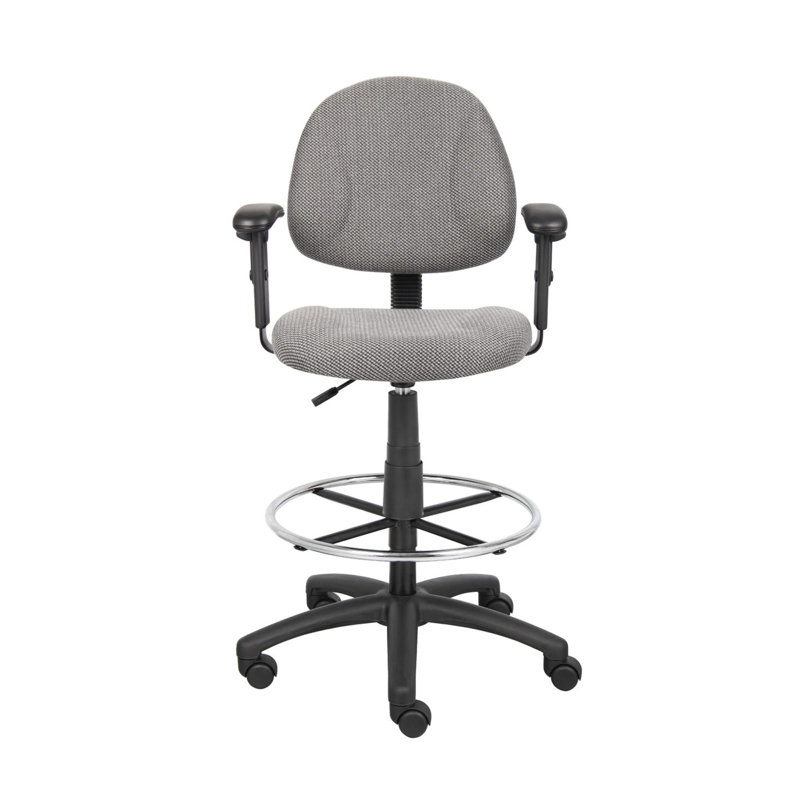 Jea Drafting Stool Chair, Adjustable, Gray Tweed, Round Footring, Gray