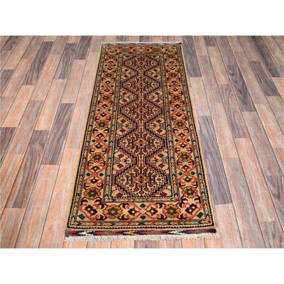 Tapis oriental court et étroit beige en laine douce noué à la main 2 pi 2 po x 5 pi 1 po 2 pi 2 po x 5 pi 1 po
