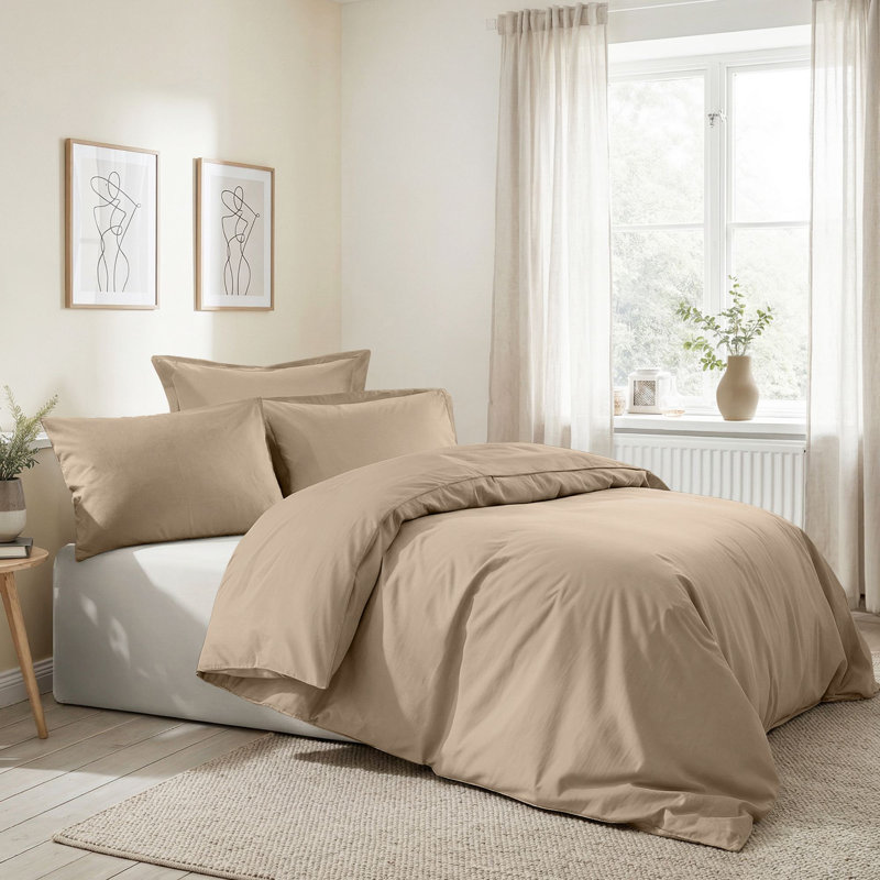 100% Cotton Ranforce Quilt Cover Set, Beige, Includes 53 x 79 Duvet Cover & 31 x 31 Pillowcase | 155 Thread Count, Machine Washable at 86°F, Durable Button Closure | Soft and Stylish Bedding for Ultimate Comfort