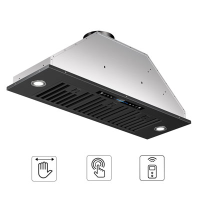 36 in. 900 CFM Convertible Insert Range Hood in Black with LED Lights, LCD Gesture Control
