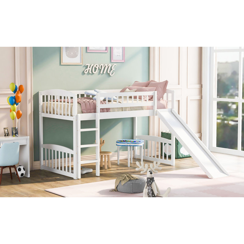 Twin Size Loft Bed With Slide - White, Solid Wood For A Peaceful Living Feeling White And Slide, Maximize Space Growing Families