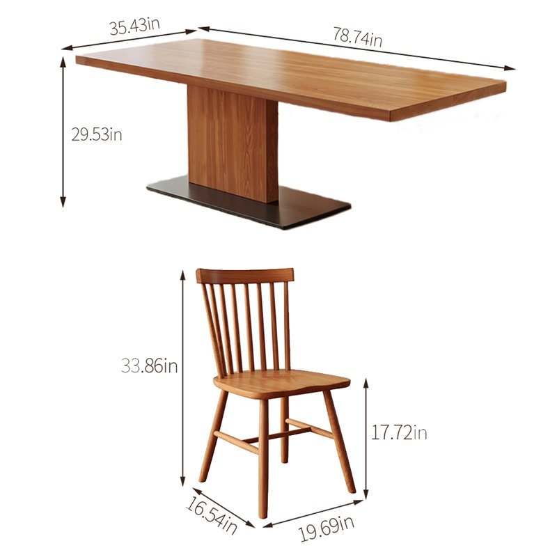Ensemble de table de salle à manger en bois de frêne massif, H 29,53 po x L 78,74 po x l 35,43 po
