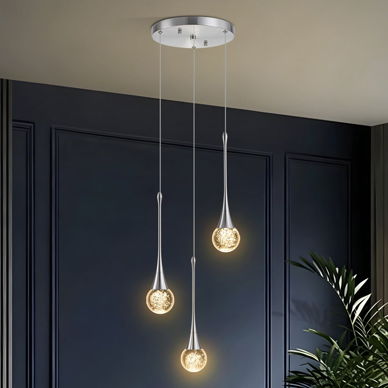 Luminaire suspendu grappe 3 lumières DEL 4500K, Nickel, 3000K