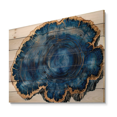 Crystal Mysteries Of Aqua Wood Slice I - Tree Wood Print - On Natural Pine Wood