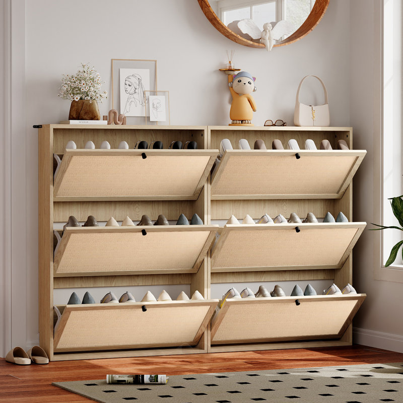 24 Pair Shoe Storage Cabinet, Natural