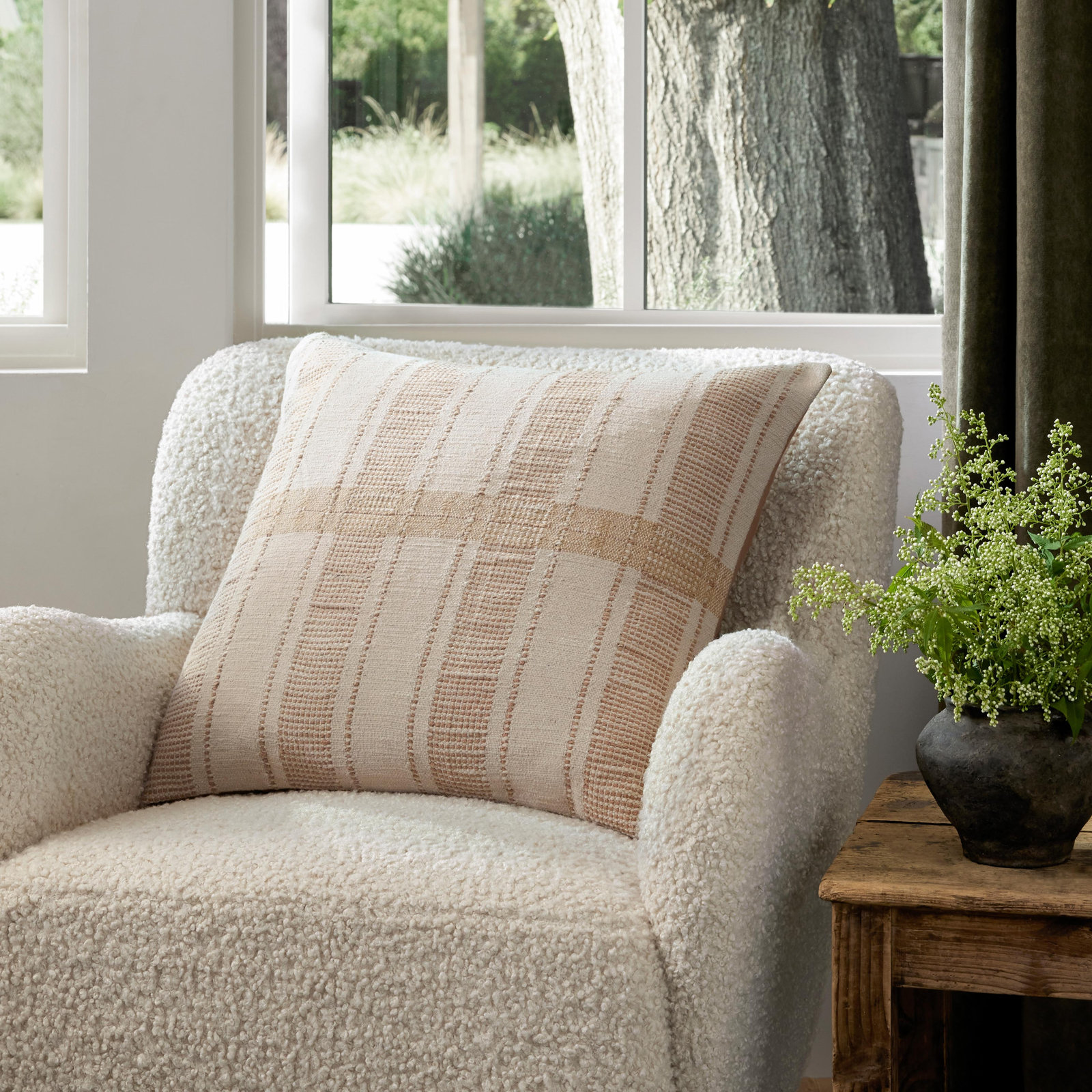 Carmel Striped Cotton Throw Pillow, Pillow Cover Only - No Insert, Cream/Multi