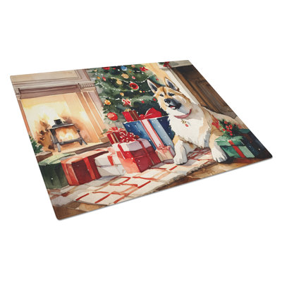 Akita Cozy Christmas Glass Cutting Board Large