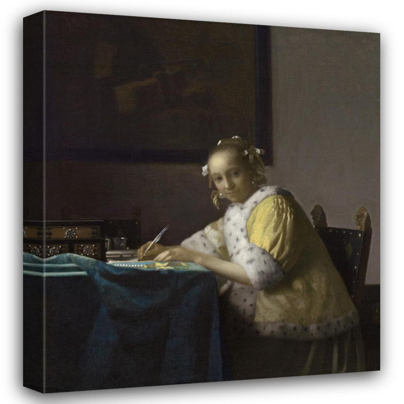 Une dame écrivant une lettre, H 17 po x l 15 po