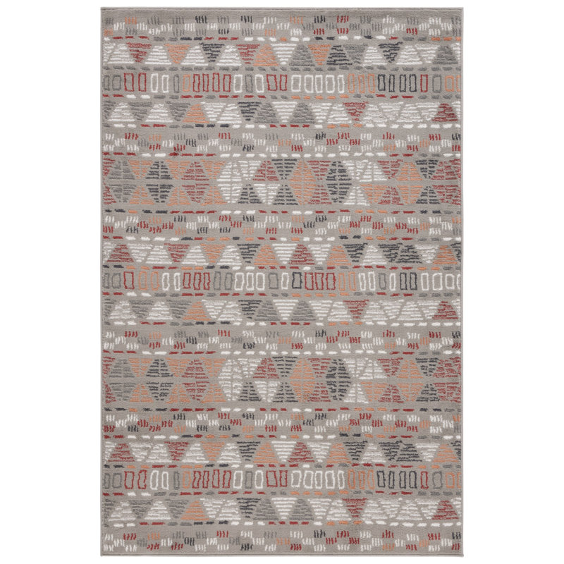 Tapis gris / ivoire / rouille en polypropylène tissé à la machine Janyi, Tapis de couloir 2 pi 2 po x 8 pi