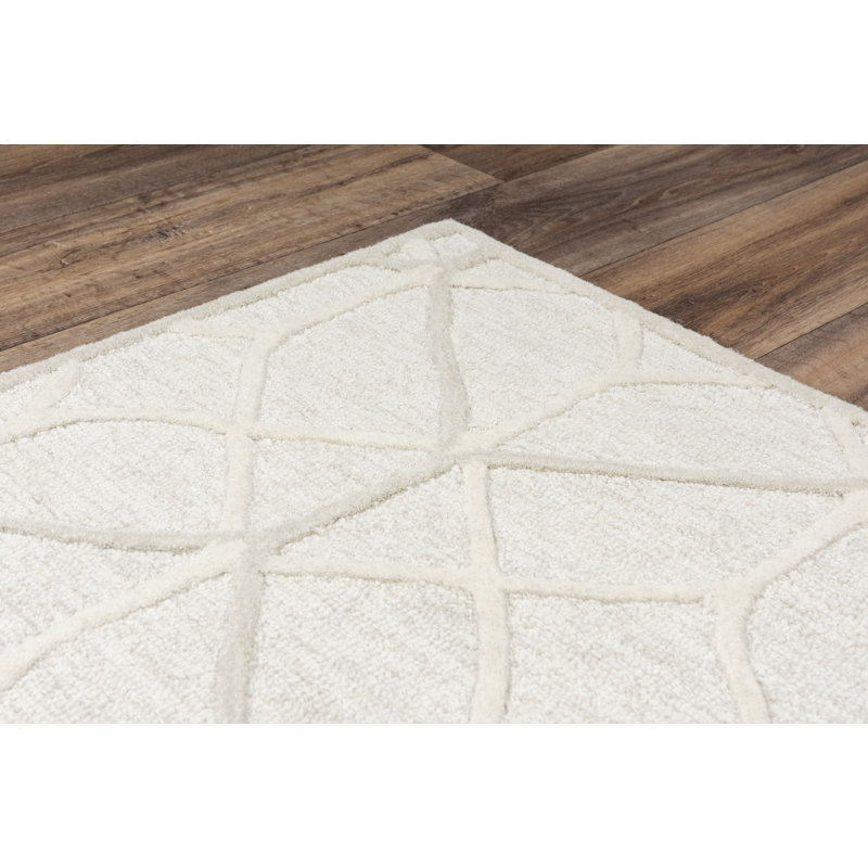 Tapis beige en laine touffeté à la main à motif géométrique Terrance, Rectangle 5 pi x 7 pi 6 po