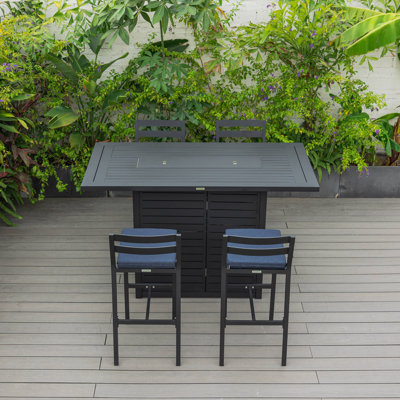 5-Piece Patio Dining Bar Set Aluminum Rectangular Fire Pit Table With Tank Holder And 4 Barstool With Removable Cushions Chelsea Collection