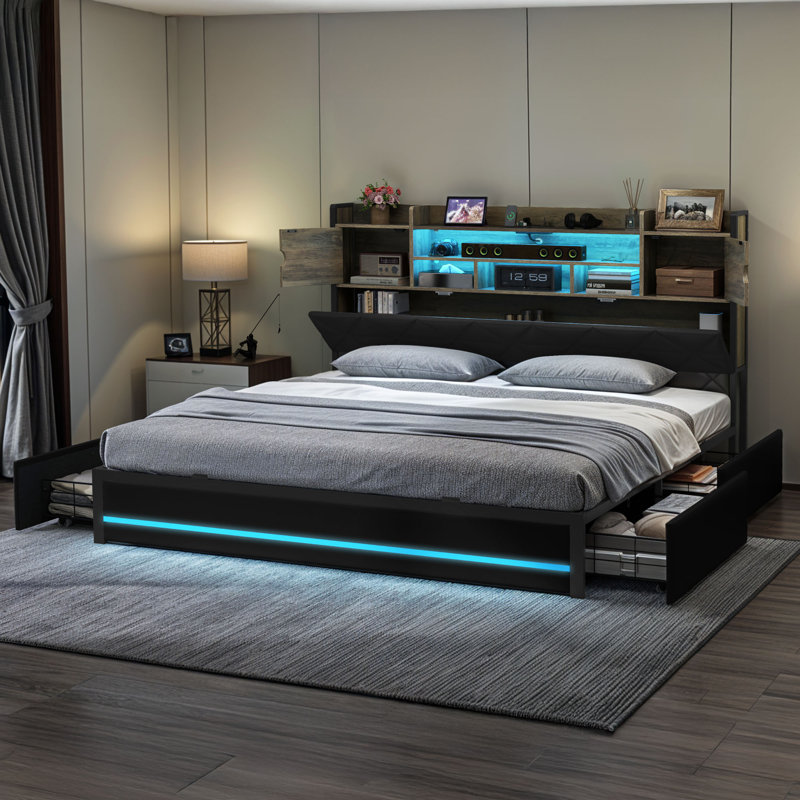 Diamond Tufted Platform Bed with Drawer, King