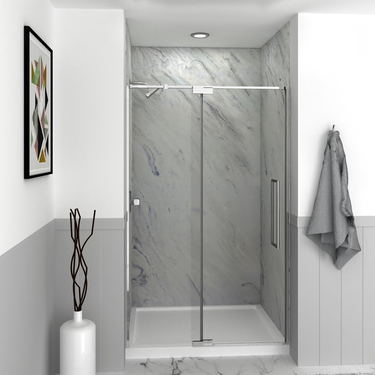 44'' - 48'' W x 76'' H Pivot Semi-Frameless Shower Door with Clear Glass