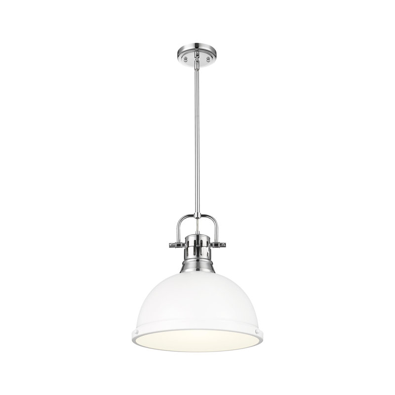 Luminaire suspendu 1 lumière avec tige Bryceton, Blanc mat, Chrome chrome