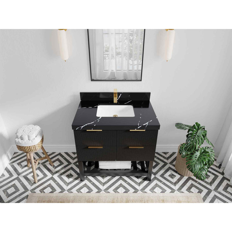 36 po X P 22 po De meuble-lavabo simple D Quartz noir Calacatta