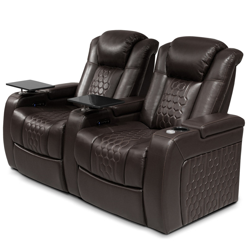 Fauteuil inclinable électrique 68,9 po 2 PC avec nappa de grain supérieur, relaxation entièrement réglable, charge intelligente, éclairage DEL RVB dynamique, CAFÉ