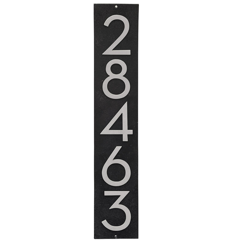Plaque d'adresse verticale flottante 4 po (5 chiffres), Noir, Aluminium brossé, Oui