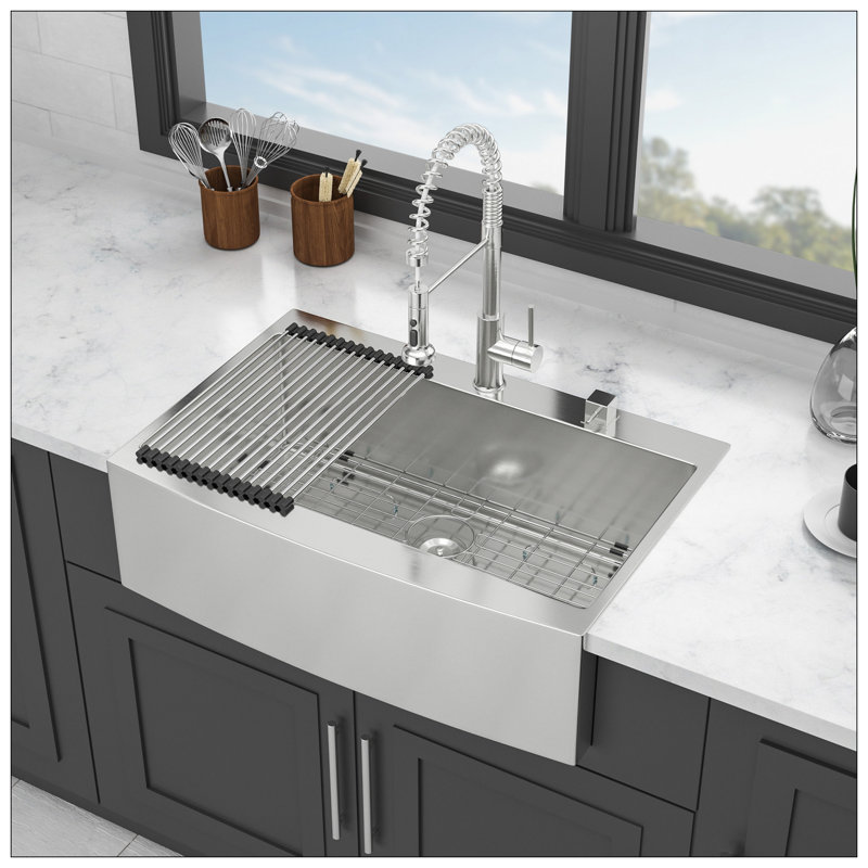 Évier de cuisine encastré 33 po 33 po - Évier de cuisine 33 po x 22 po x 10 po à tablier frontal en acier inoxydable de calibre 16