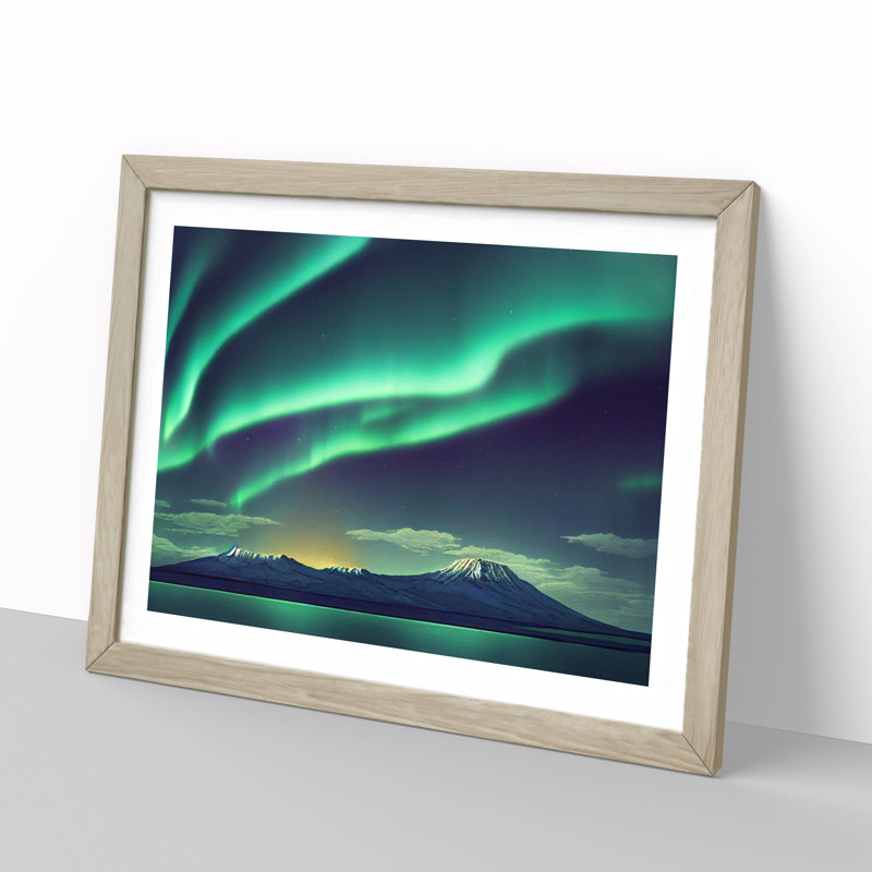Ethereal Aurora Borealis - Single Picture Frame Print, 46cm H x 64cm W x 2cm D, Oak