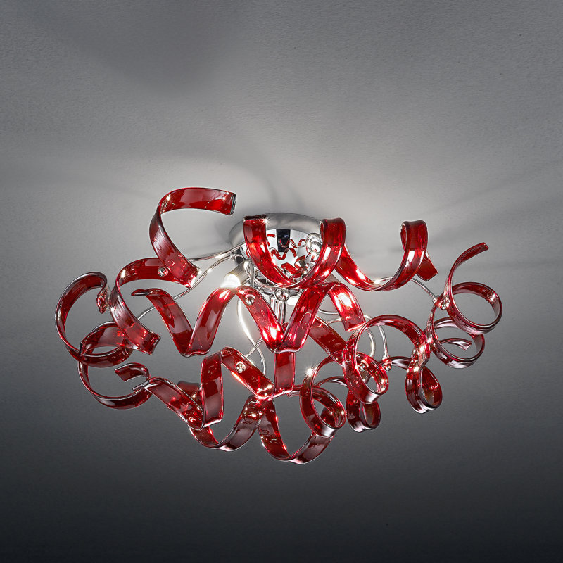 Astro Semi Flush Mount, Red Glass, Chrome